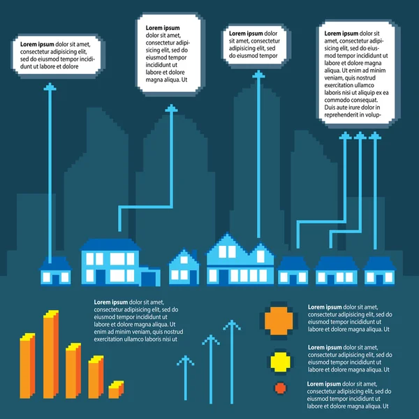 Pixel Stadt Infografik Set — Stockvektor