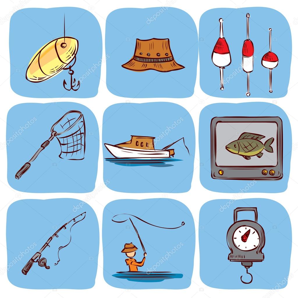 Fishing icons set.