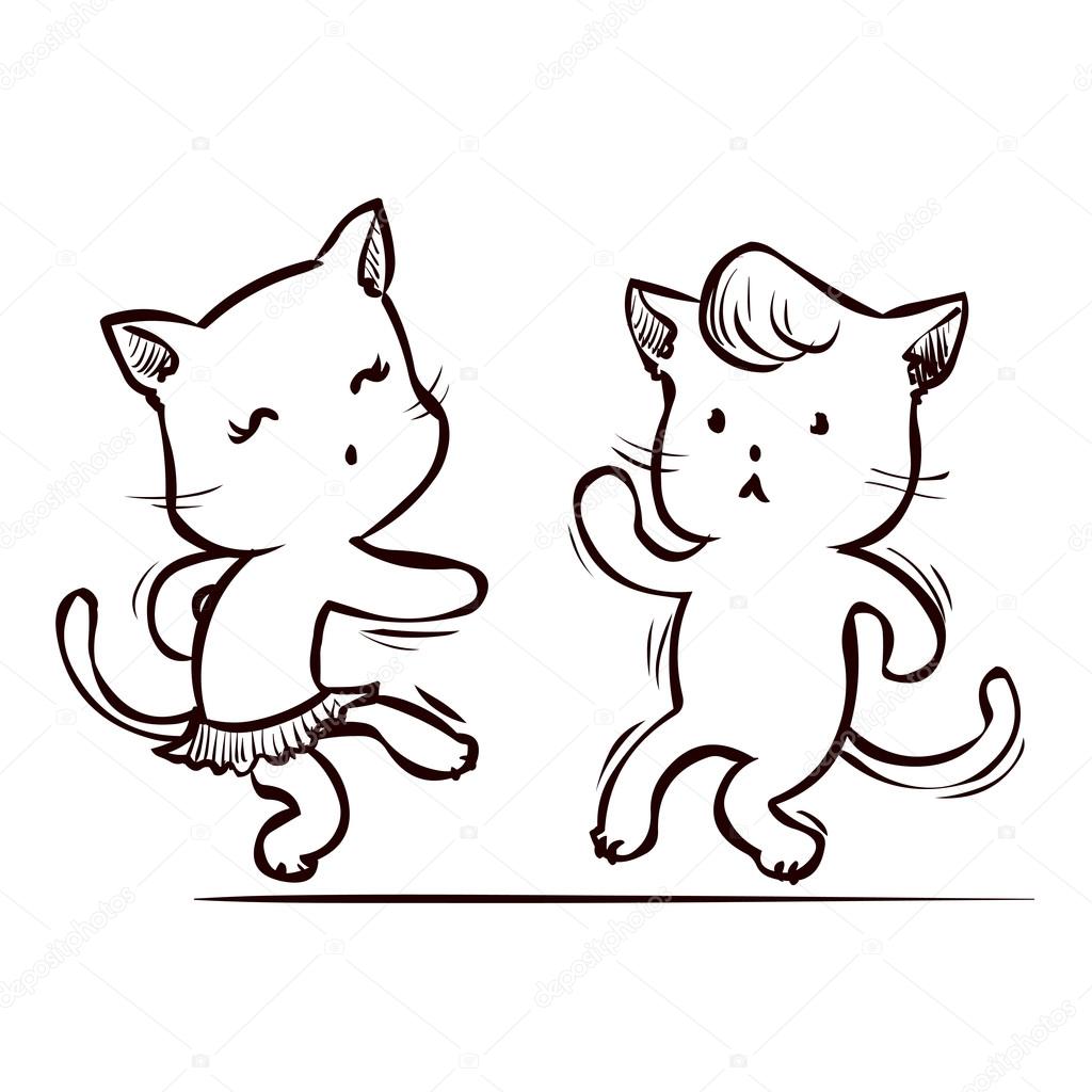 Cartoon Two dancing cats