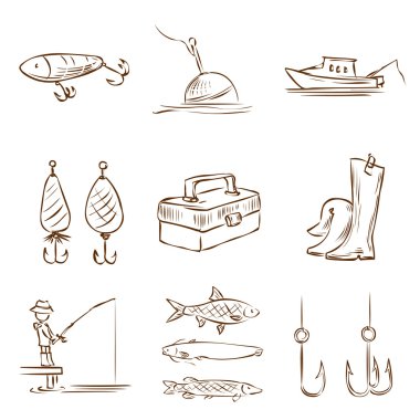 Balıkçılık Icons set.