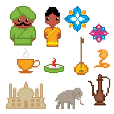 Hindistan kültür sembolleri Icons set