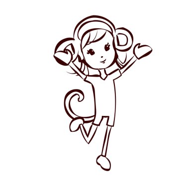 Sevimli kız bir maymun kostümü