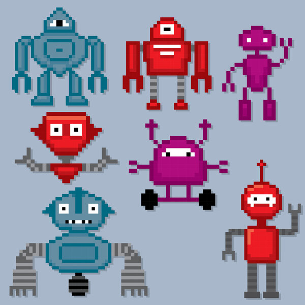 Мультфильм Роботы набор. Пиксельное искусство
.