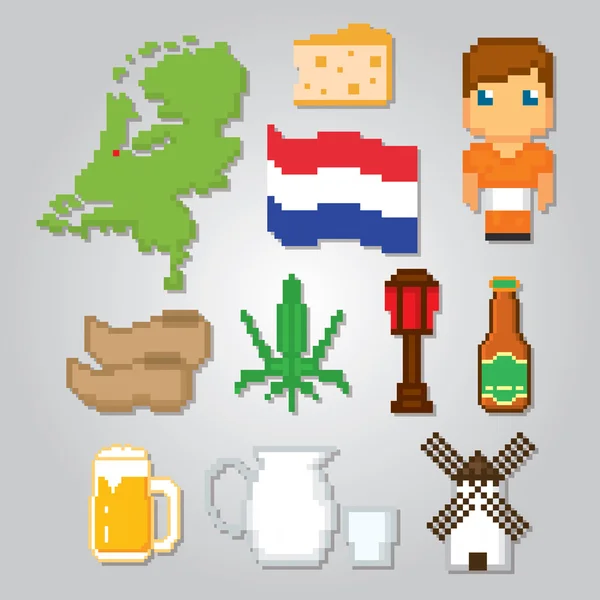 Países Baixos símbolos de cultura conjunto ícones — Vetor de Stock