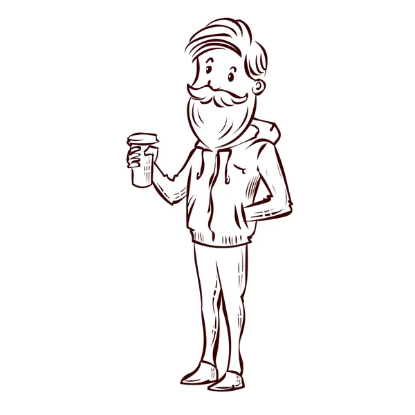 Hipster jeune homme boire du café en plein air . — Image vectorielle