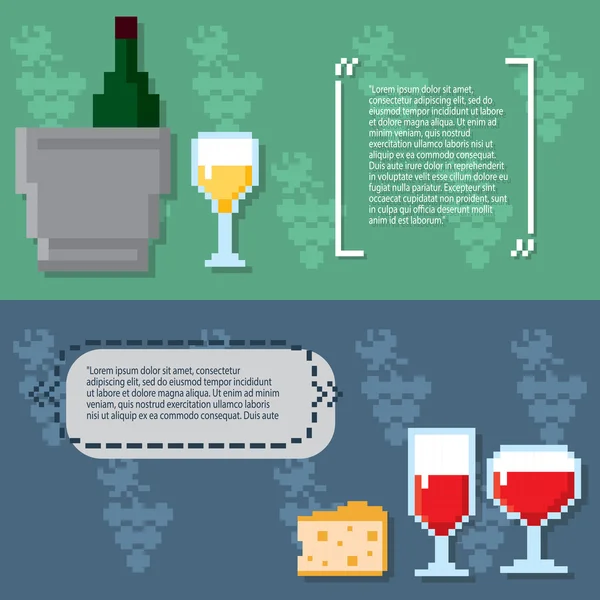 Wine growing production pixel banners set — Stock Vector