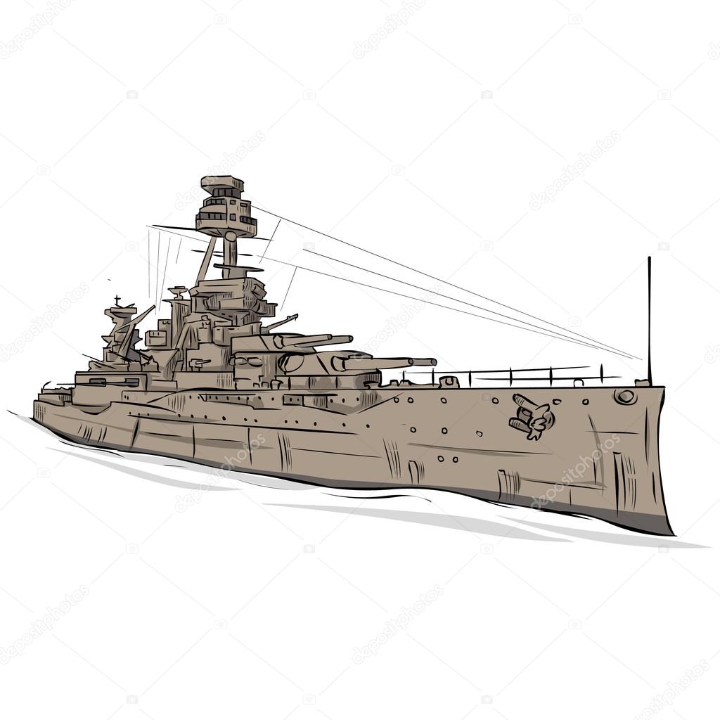 Hand drawn Russian warship