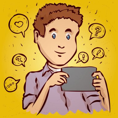 Genç adam tablete sohbet