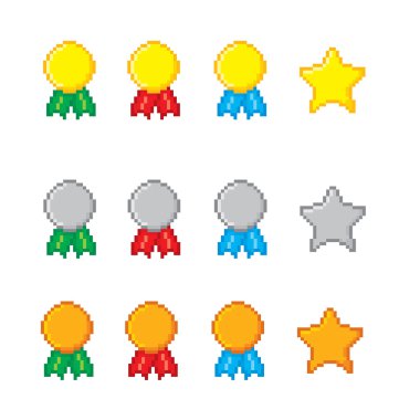 Ödülleri piksel simgeler kümesi. 