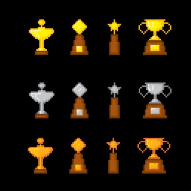 Ödülleri piksel simgeler kümesi. 