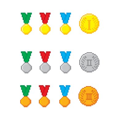 Ödülleri piksel simgeler kümesi. 
