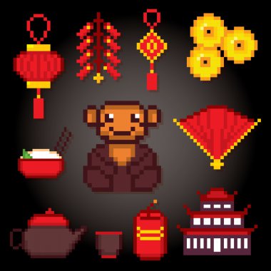 Çin Kültür sembolleri Icons set 