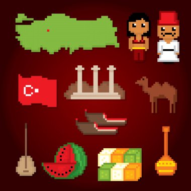 Türkiye'nin kültür sembol kümesi. Piksel sanat. 