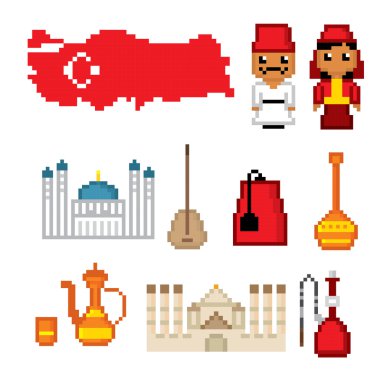 Türkiye'nin kültür sembol kümesi. Piksel sanat. 