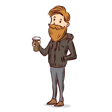 Hipster genç adam açık kahve içme. 