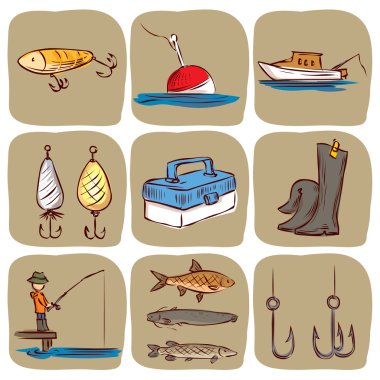 Balıkçılık Icons set.
