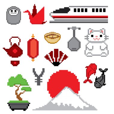 Japonya afiş simgeler. Piksel sanat