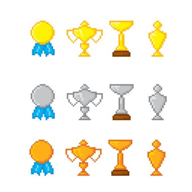 Ödülleri piksel simgeler kümesi. 