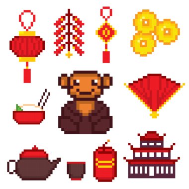 Çin Kültür sembolleri Icons set 