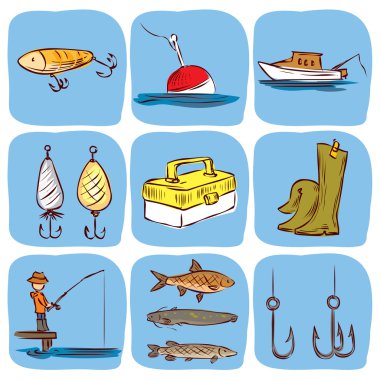 Balıkçılık Icons set.