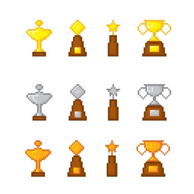 Ödülleri piksel simgeler kümesi. 