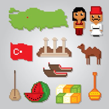 Türkiye'nin kültür sembol kümesi. Piksel sanat. 