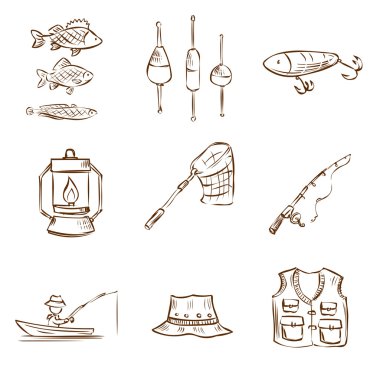 Balıkçılık Icons set.