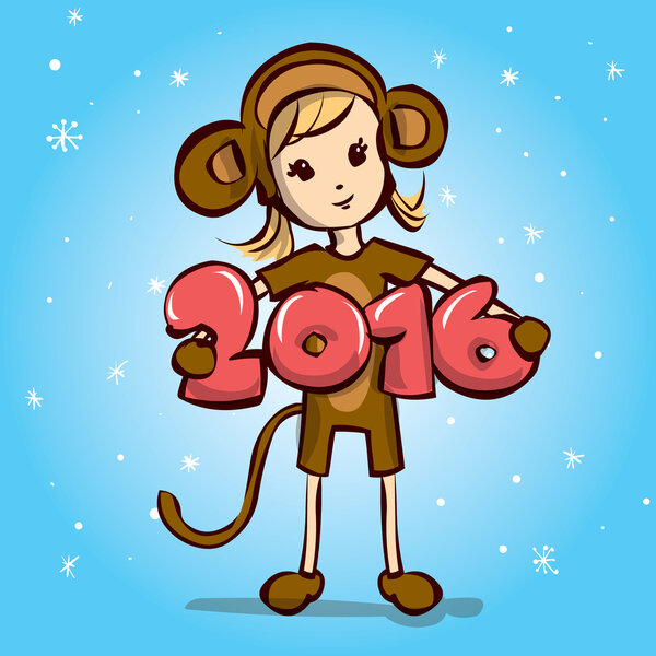 Симпатичная девушка в обезьяньем костюме
