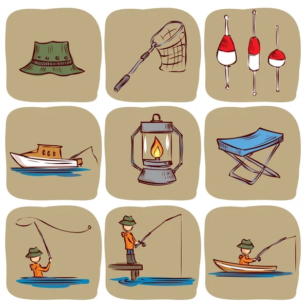 Conjunto de iconos de pesca . — Vector de stock