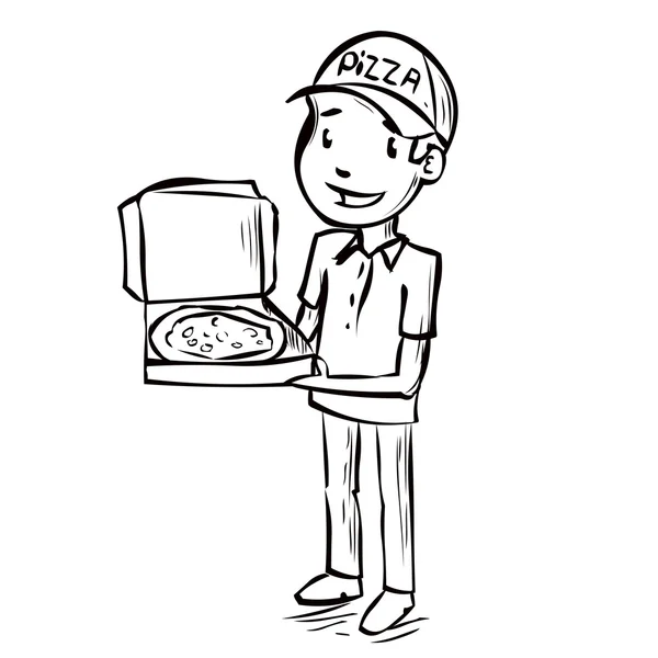 Hand getekende man met pizza — Stockvector