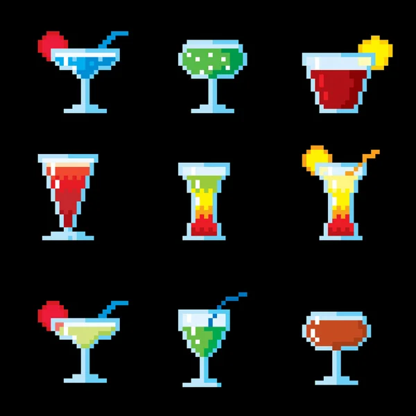 Conjunto de ícones de pixel Cocktails . — Vetor de Stock