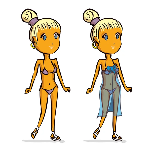 Dos chicas rubias en bikinis — Vector de stock