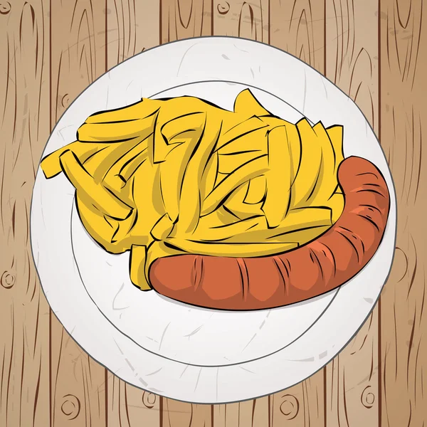 Grillwurst mit Pommes. — Stockvektor