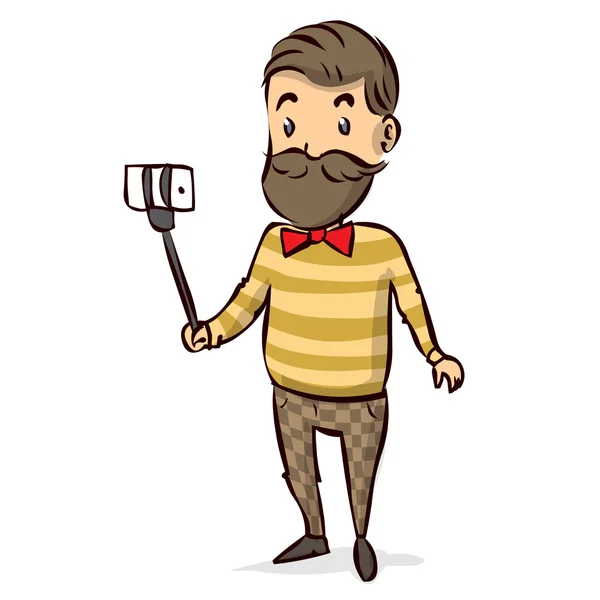 Man taking selfie with selfie stick. — Stock Vector