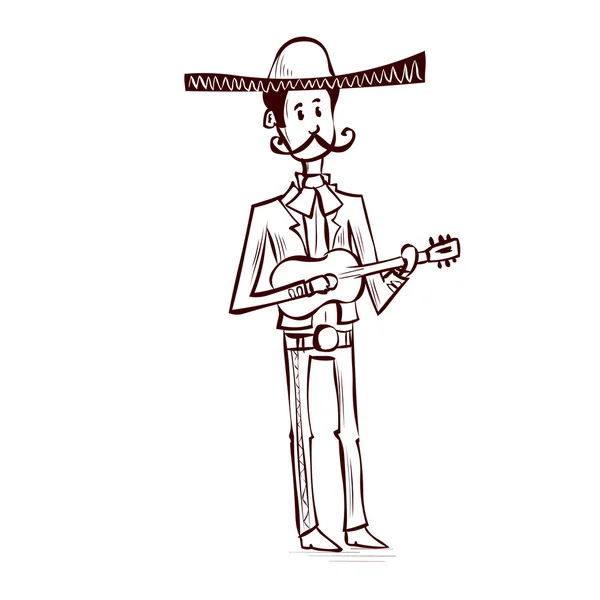 Messicano mariachi uomo suonare la chitarra . — Vettoriale Stock