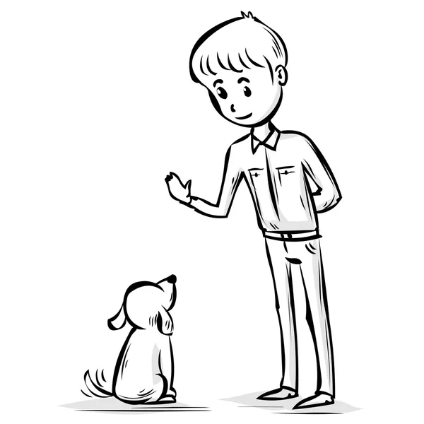 Joven jugando con el perro . — Vector de stock