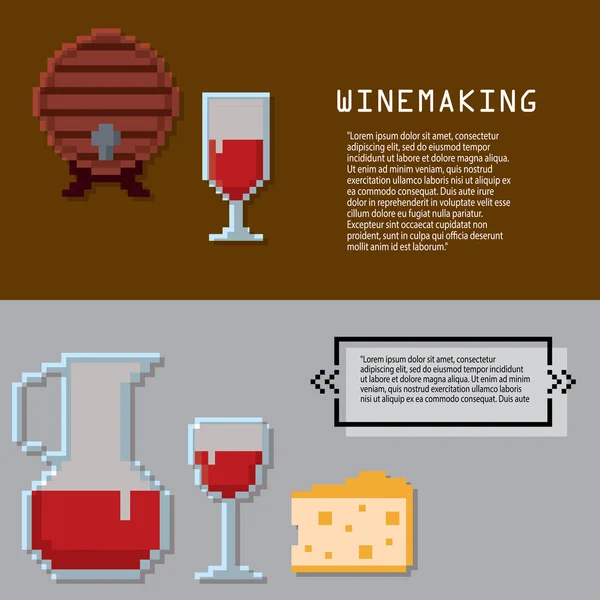 Pixel-Banner für den Weinbau gesetzt — Stockvektor