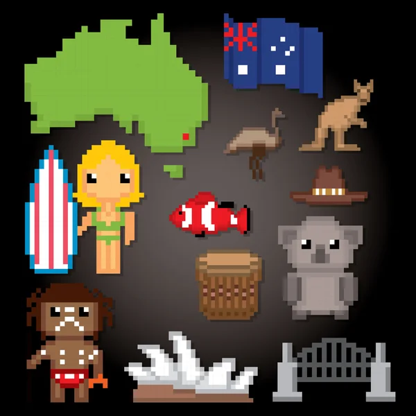 Australie symboles de la culture icônes ensemble . — Image vectorielle