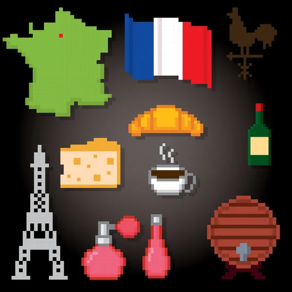 França símbolos de cultura conjunto de ícones — Vetor de Stock