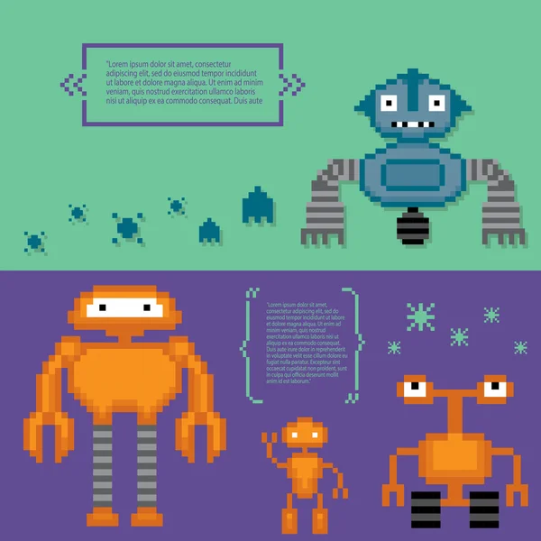 Ensemble de bannière Robots. Pixel art — Image vectorielle