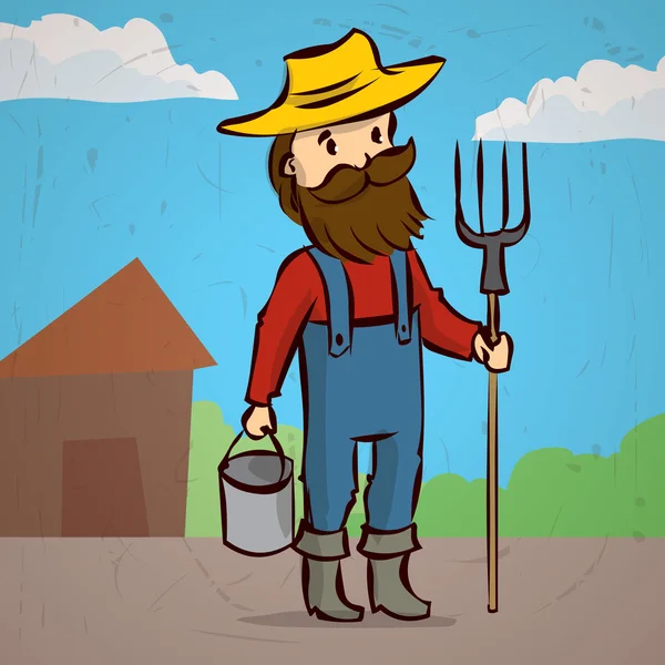 Elle çizilmiş karikatür çiftçi — Stok Vektör