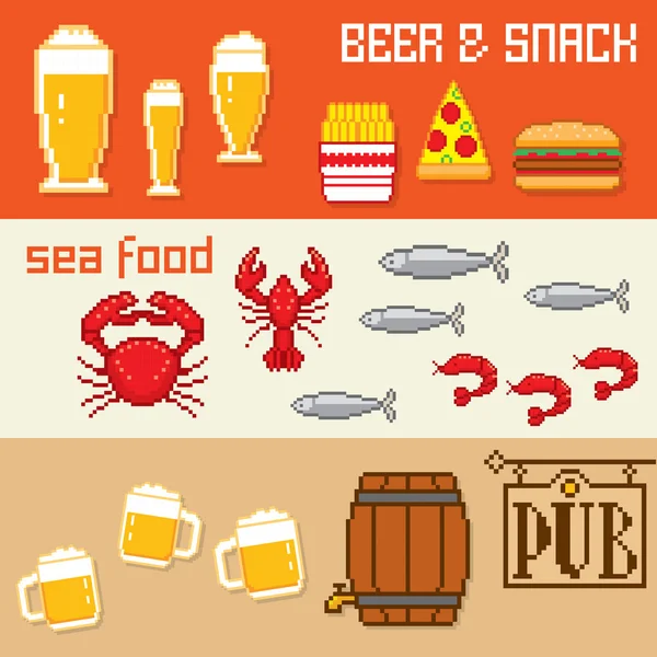 Öl och snacks pixel banner som — Stock vektor