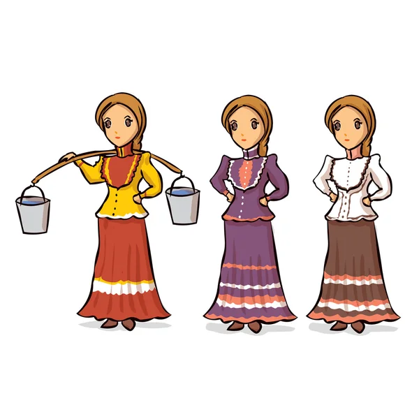 Ρωσικά κορίτσια με παραδοσιακή ενδυμασία. — Διανυσματικό Αρχείο
