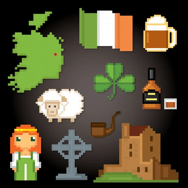 Irlanda símbolos de cultura conjunto ícones — Vetor de Stock