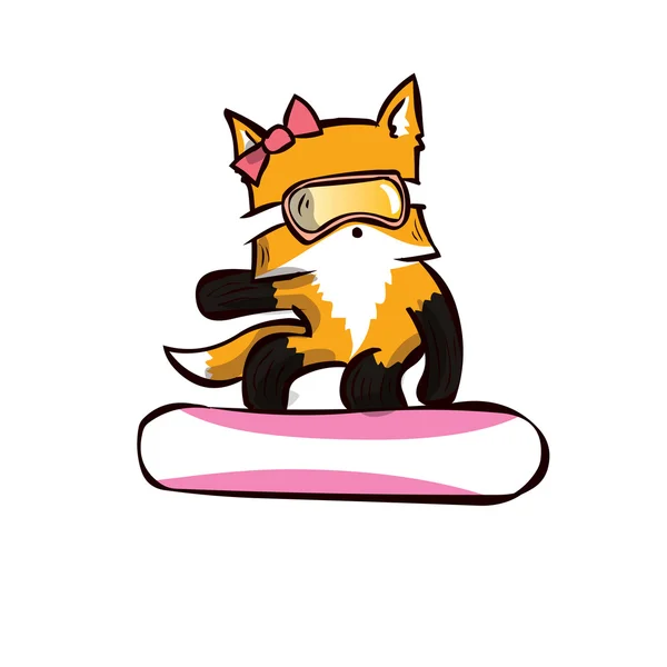 Cute fox snowboarder. — Stock Vector