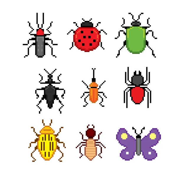 Ensemble d'icônes de pixels d'insectes — Image vectorielle