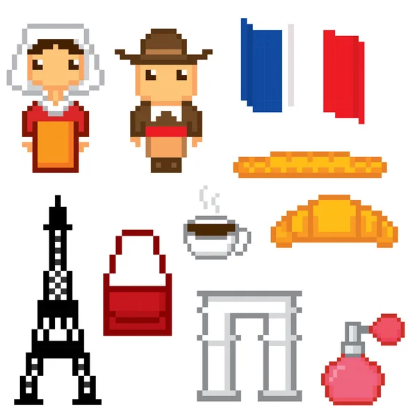 Francia cultura símbolos iconos conjunto — Vector de stock