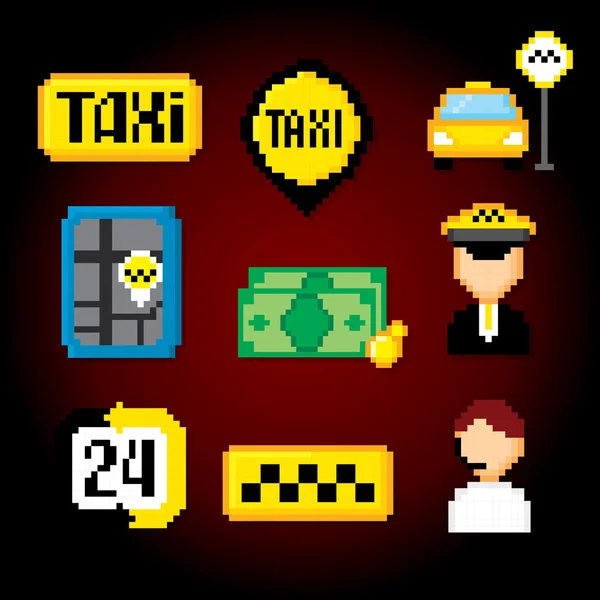Servicio de taxi listo. Iconos de taxi . — Archivo Imágenes Vectoriales