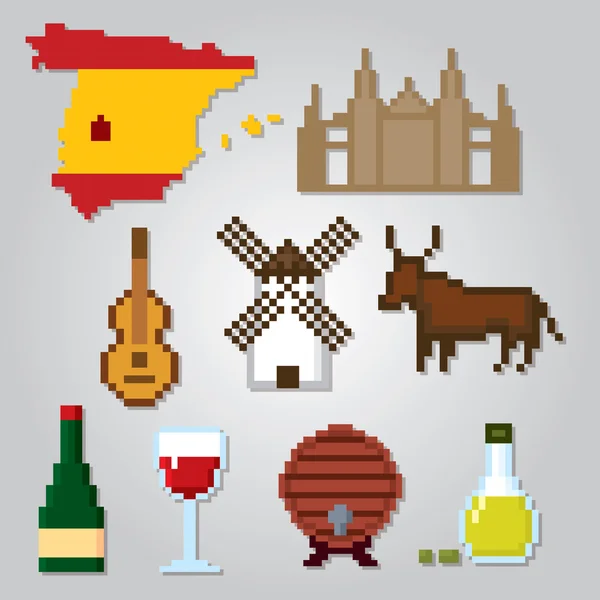 Spain culture symbols icons set — Stock Vector