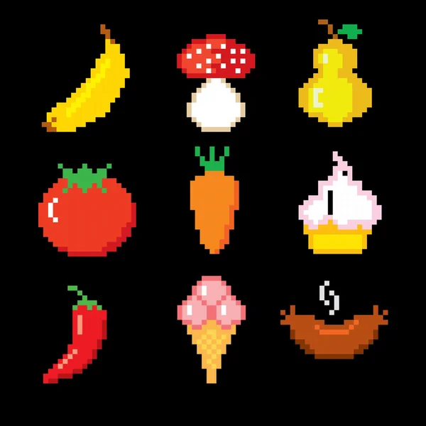 Conjunto de ícones de pixel de comida —  Vetores de Stock